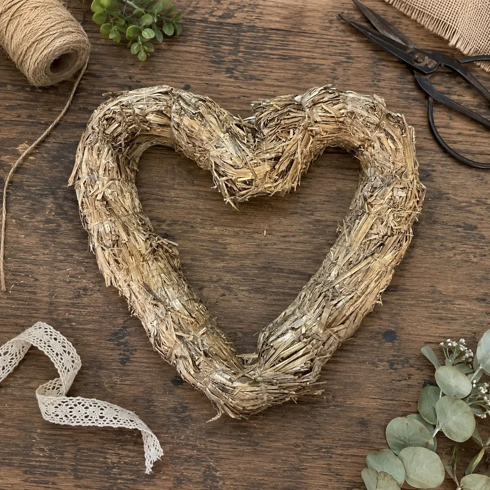 Natural Straw Heart Wreath 11 Inch Rustic Farmhouse DIY Craft Base Tan